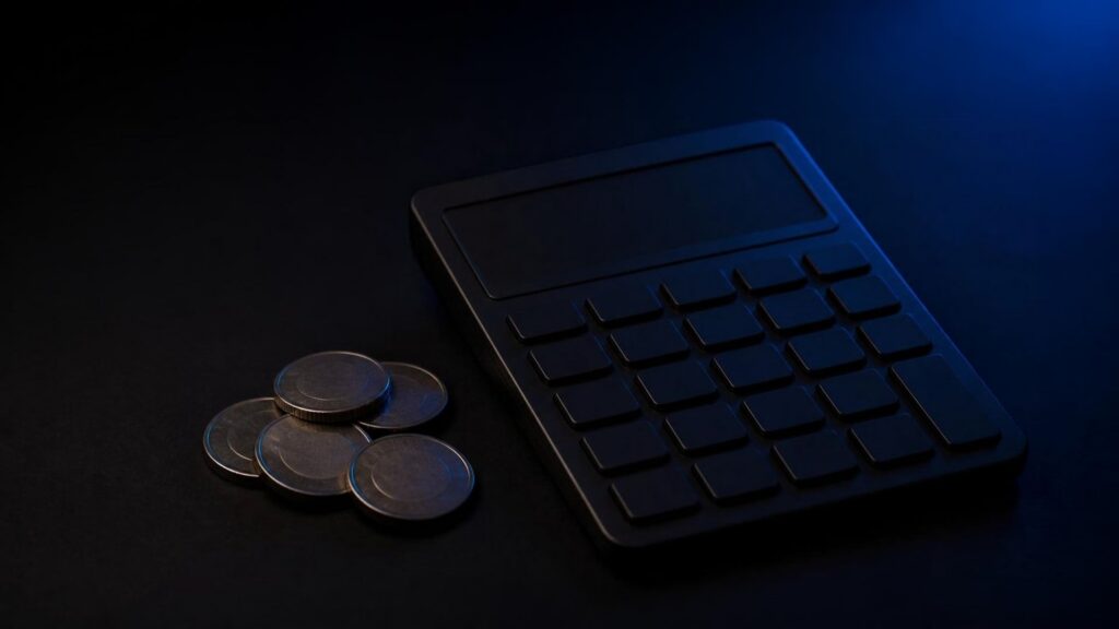 calculatrice et pieces de monnaie
