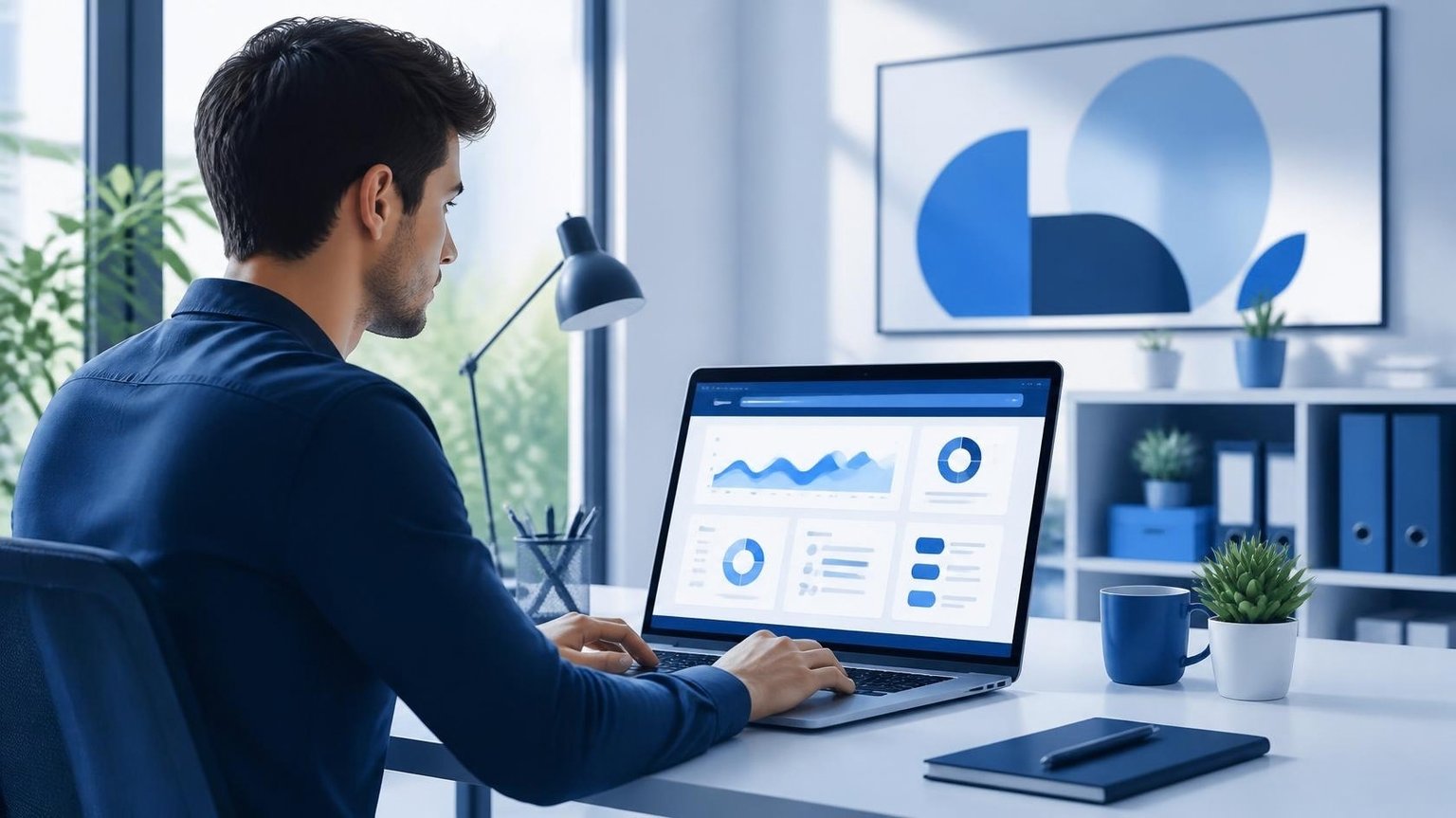 Freelance configurant les paramètres techniques de connexion de son nom de domaine sur un ordinateur portable